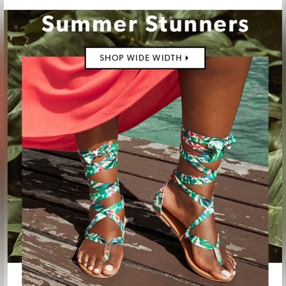 JustFab Lilly Tropical Lace Up Wide Sandals 8W Boho